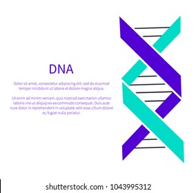 DNA deoxyribonucleic acid chain logo design in blue colors, logotype of nucleotides carrying genetic instructions vector illustration poster brochure