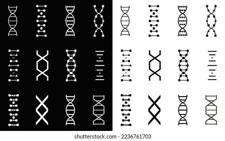 dna Ácido nucleico desoxirribonucleico ácidos nucleicos de doble hélice genética biología ícono conjunto genoma farmacéutico logotipo de investigación biología molecular química biotecnología genoma humano conjunto vector negro y blanco