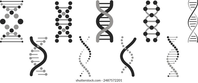 DNA design in medical, DNA scientific with Details, DNA sign molecules helix, Medical Science, Graphic geometric, Genetically modified. Dna icons outline set. Laboratory studies of cell structure