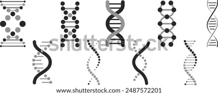 DNA design in medical, DNA scientific with Details, DNA sign molecules helix, Medical Science, Graphic geometric, Genetically modified. Dna icons outline set. Laboratory studies of cell structure