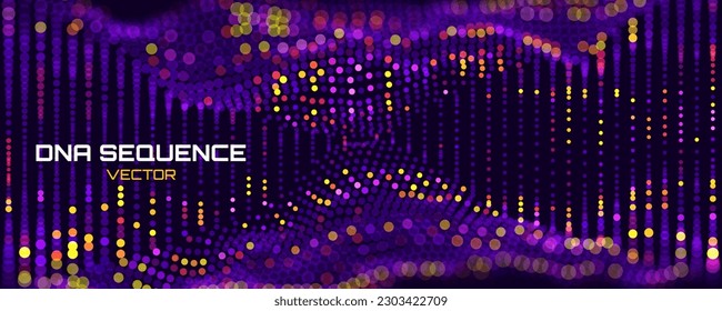 DNA Digital Sequence Code Structure with Glow. Science Concept. Abstract Nano Technology Bokeh Background. Vector Design.