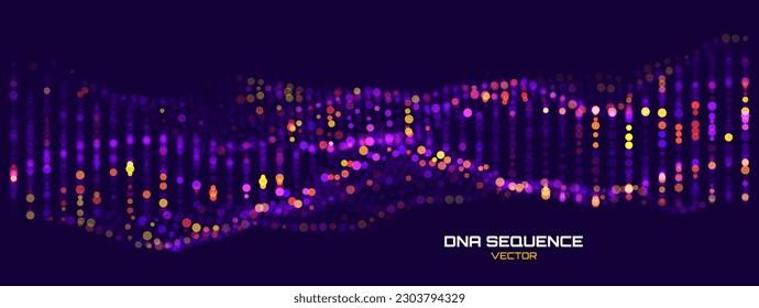 DNA Digital Sequence Code Structure with Glow. Science Concept. Abstract Nano Technology Bokeh Background. Vector Design.