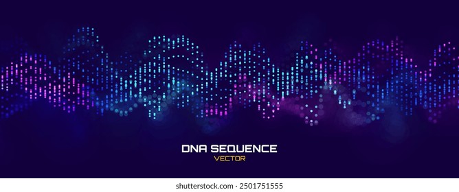 Digitale DNA Sequenzcodestruktur mit Glühen. Wissenschaftskonzept Abstrakte Nano-Technologie Bokeh Hintergrund. Vektordesign.