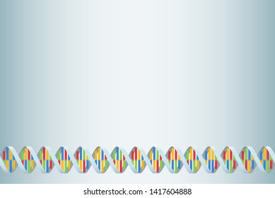 DNA double helix background with nucleobases adenine, cytosine, guanine and thymine in four different colors. Vector illustration.
