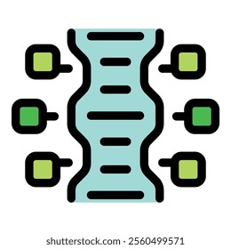 Dna double helix connecting to data points, symbolizing the flow and processing of genetic information