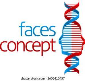 A DNA double helix forming a man and womans face illusion concept icon