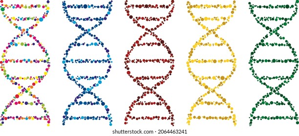 DNA Double Helix Golden Colorful Set Abstract Circle Dots Graphic Design Isolated On White Background