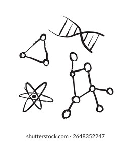 DNA double helix illustration representing genetics and biotechnology, chemicals design in black brush stroke texture isolated on white. Hand drawn vector sketch illustration in vintage charcoal ink.