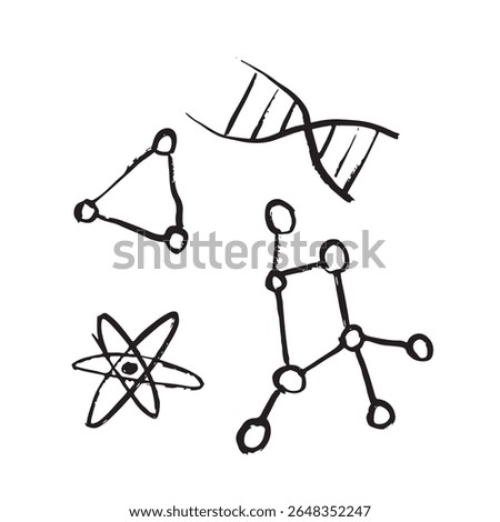 DNA double helix illustration representing genetics and biotechnology, chemicals design in black brush stroke texture isolated on white. Hand drawn vector sketch illustration in vintage charcoal ink.