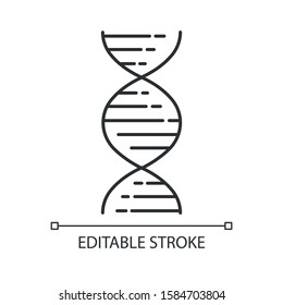 DNA double helix linear icon. Deoxyribonucleic, nucleic acid structure. Molecular biology. Genetic code. Thin line illustration. Contour symbol. Vector isolated outline drawing. Editable stroke