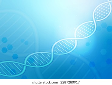 Doble Helix de ADN, Médico, Sanidad, Biotecnología, Genoma, Investigación, Concepto Laboratorio Fondo de Tecnología Científica, Fondo de Color Azul con Luz, Partículas Brillantes y Hexagón