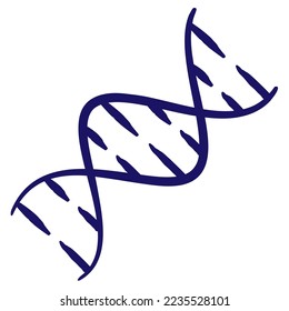 Icono vectorial mínimo de doble hélice de ADN dibujado con línea de pincel. Pictograma médico lineal azul aislado en fondo transparente