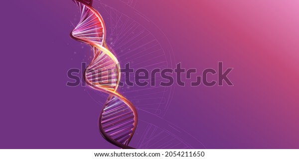 DNA double\
helix model on a purple\
background.