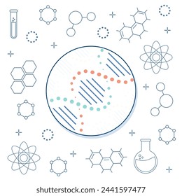 DNA, the double helix of the DNA molecule. Logo for medicine, biology, chemistry. DNA illustration for presentation, badge, business card or sticker.