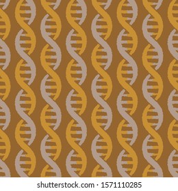 DNA Double Helix Seamless Repeat Pattern Vector Yellow Brown (AI File With Embedded Pattern Swatch And Editable Global Color Swatches)