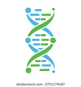 Ilustración de estructura de doble hélice de ADN con icono de colores verde y azul
