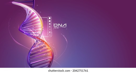 DNA double helix structure on a purple background.