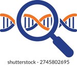 Dna double helix structure under magnifying glass on transparent background