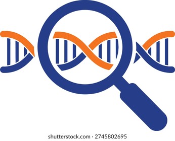 Dna double helix structure under magnifying glass on transparent background