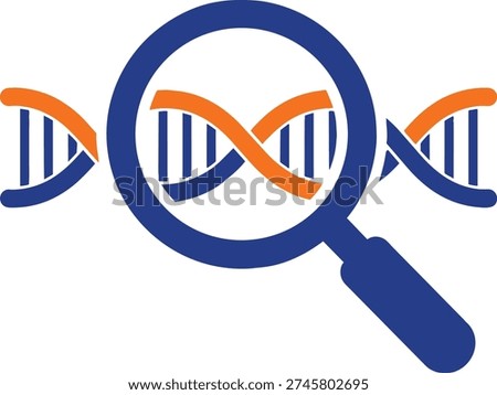 Dna double helix structure under magnifying glass on transparent background