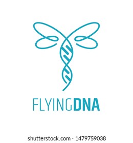 DNA + dragonfly logo, line art style, health care and science icon, medical vector illustration, conceptual design