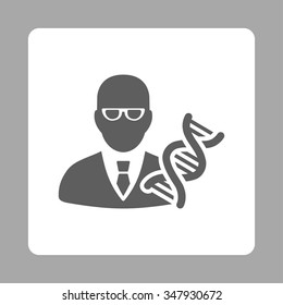 DNA Engineer vector icon. Style is flat rounded square button, dark gray and white colors, silver background.