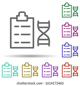 Dna, files, text in multi color style icon. Simple thin line, outline vector of bioengineering icons for ui and ux, website or mobile application