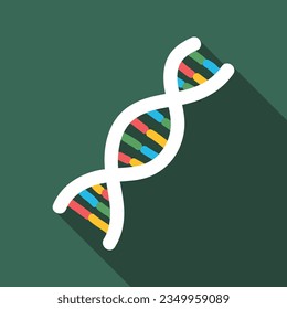 DNA flat icon with long shadow. DNA molecule structure Biology icon pictogram vector illustration. School subject, chemistry, genetic sign, laboratory, microbiology, biology concept. Logo design