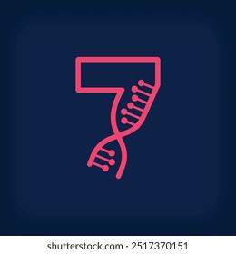 DNA form design from the number 7, Number seven logo. Health, science research and laboratory sector.