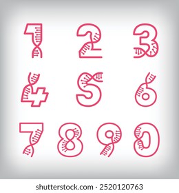 DNA form design from the number set, Number set logo. Health, science research and laboratory sector.	