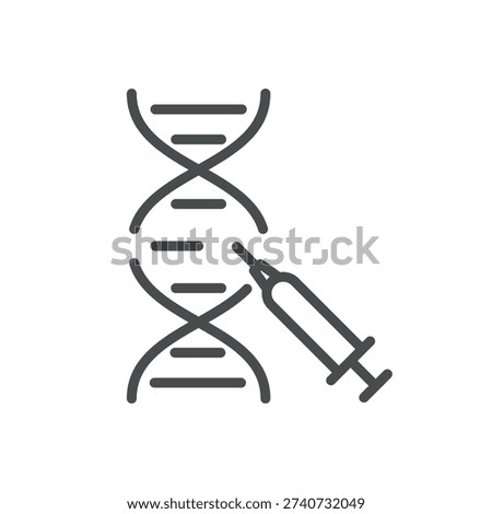 DNA Gene Therapy Icon, Outline DNA Helix with Syringe Injection, Genetic Modification and Biotechnology Medical Symbol. Isolated Genetic Modification Line Icon on White Background 