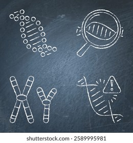 DNA and genes chalkboard icon set. Vector illustration.