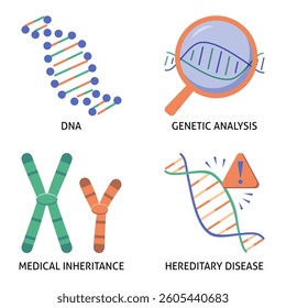 DNA and genes flat icon set. Vector illustration.