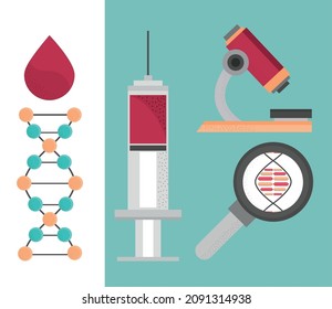 dna genetic code and blood icons