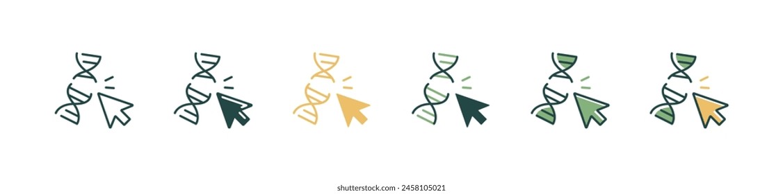 dna genetic icon set with cursor pointing to genome biotechnology vector illustration