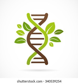 DNA, genetisches Symbol - Baum mit grünen Blättern