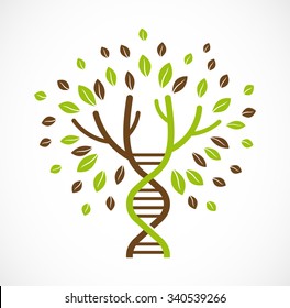 DNA, genetisches Symbol - Baum mit grünen Blättern