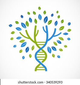 DNA, genetic icon - tree with green leaves