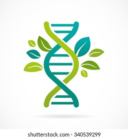 DNA, genetic icon - tree with green leaves