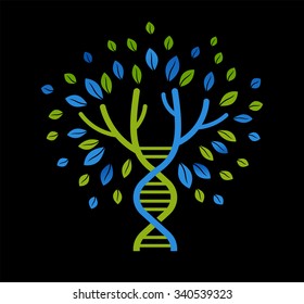 DNA, ícone genético - árvore com folhas verdes