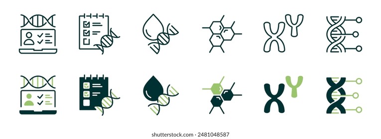 icono genético de adn conjunto de Vectores biotecnología molecular cromosoma hélice genética ciencia biología signos ilustración