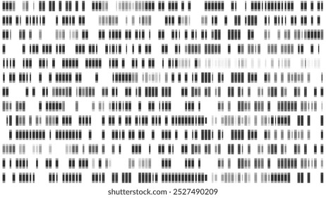 DNA-Gensequenzkarte mit Darstellung von Chromosomendaten in Schwarz-Weiß. Medizinisches Analysemuster. Abstrakte wissenschaftliche Textur mit infografischer Analyse von Genomtests. Mitochondriales Profil