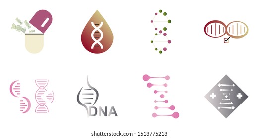 DNA, genetic sign, elements and icons collection