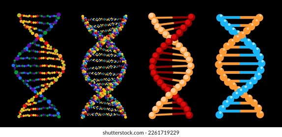 DNA, genetic sign, elements and icons collection. DNA Structure molecule icon. Vector molecule. Chromosome icon