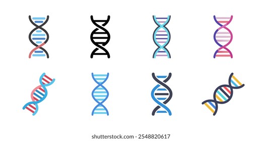 DNA, sinal genético, coleção de elementos e ícones. Pictograma do símbolo de DNA isolado. Vetor de DNA.