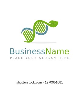 DNA genetic vector logo template. Leaf icon and chromosome. This logo is suitable for health, pharmacy, medical, business, body and icon.