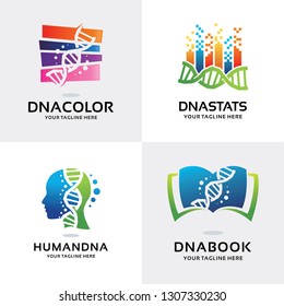 DNA Genetics Logo Set Design Template Collection