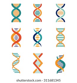 DNA, Genetics Vector Icons Set Flat Style