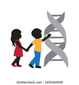 DNA helix in behind of children, vector