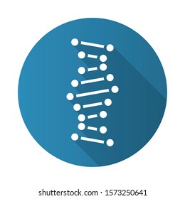 DNA Helix Blue Flat Design Long Shadow Glyph Icon. Connected Dots, Lines. Deoxyribonucleic, Nucleic Acid. Spiral Strand. Chromosome. Molecular Biology. Genetic Code. Vector Silhouette Illustration